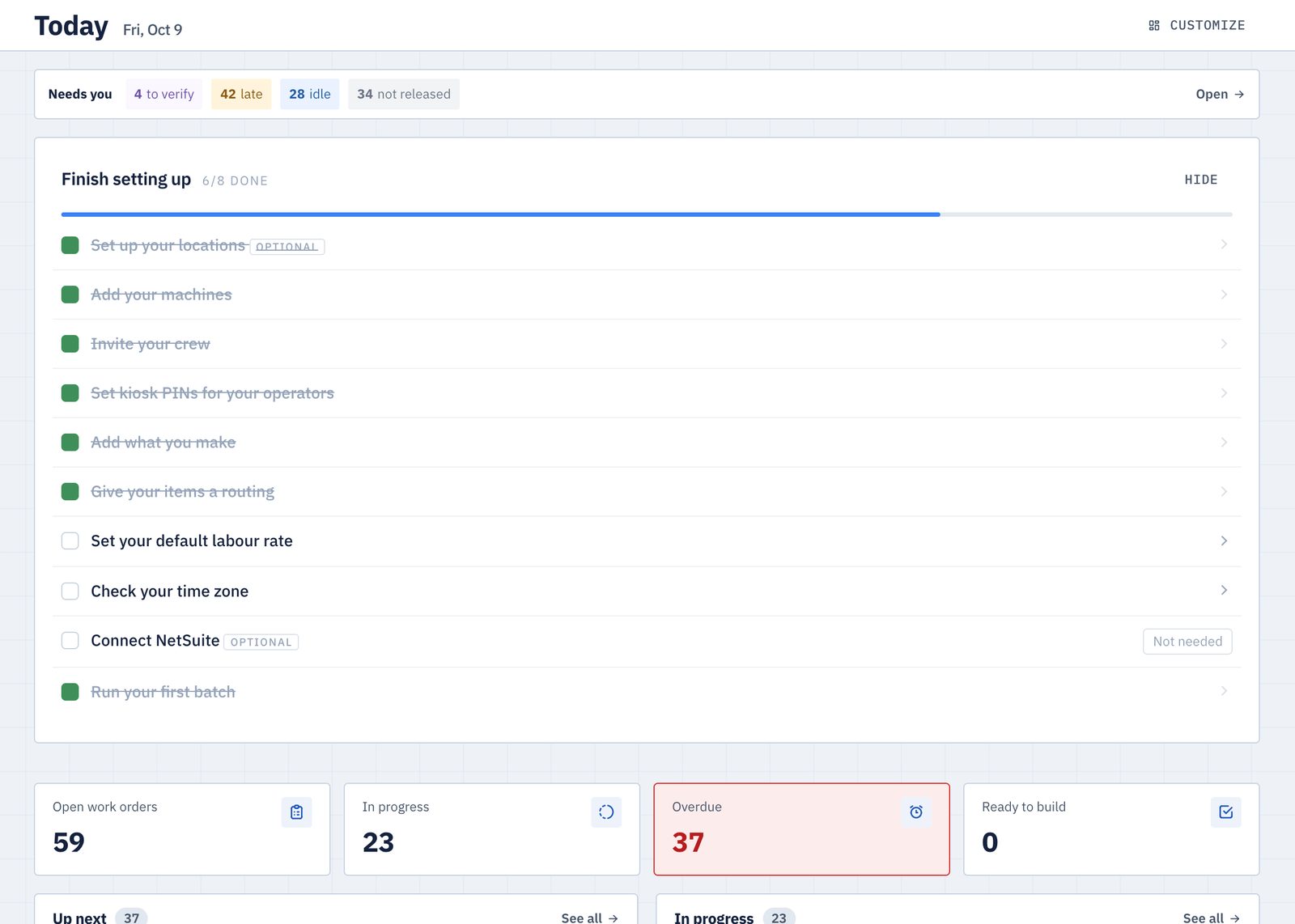 The setup checklist on the Aixly dashboard